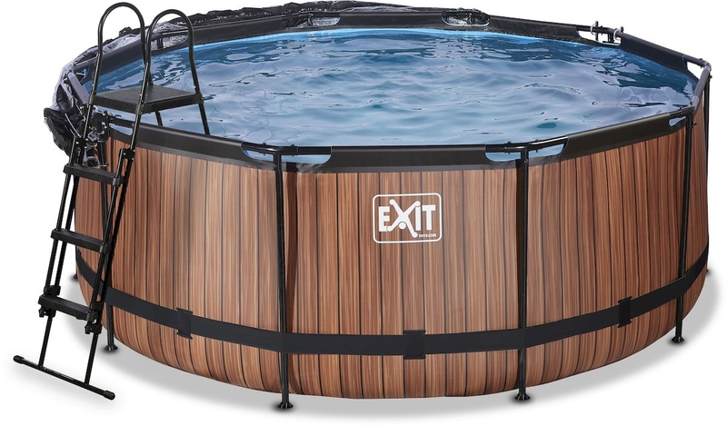 EXIT Wood zwembad - 360 x 122 cm - met zandfilterpomp, trap en overkapping