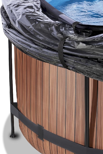 EXIT Wood zwembad - 360 x 122 cm - met zandfilterpomp, trap en overkapping