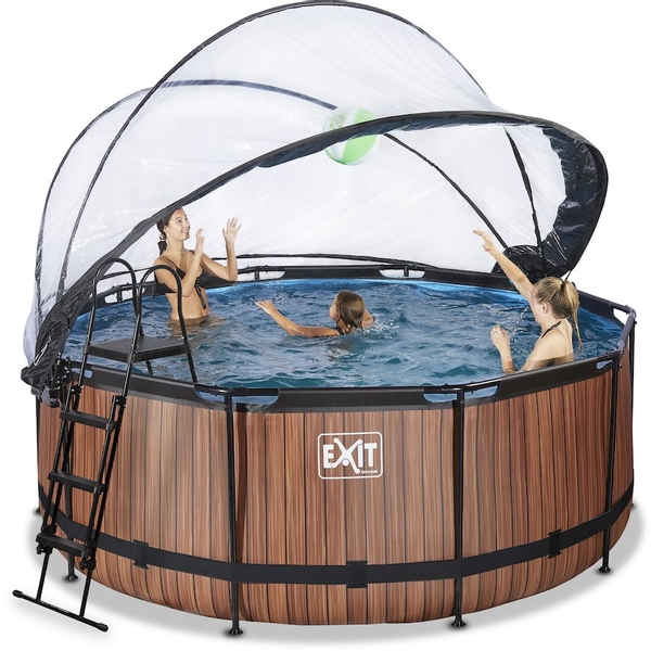 EXIT Wood zwembad - 360 x 122 cm - met zandfilterpomp, trap en overkapping