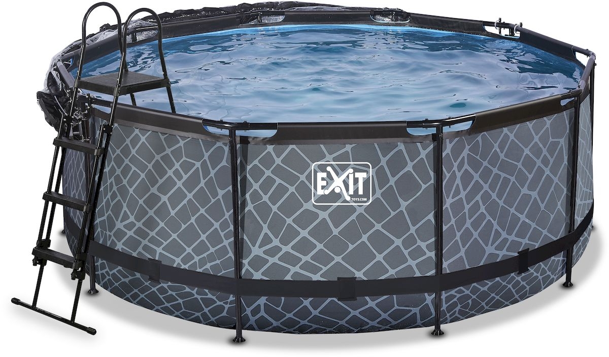 EXIT Stone zwembad - 360 x 122 cm - met zandfilterpomp, trap en overkapping