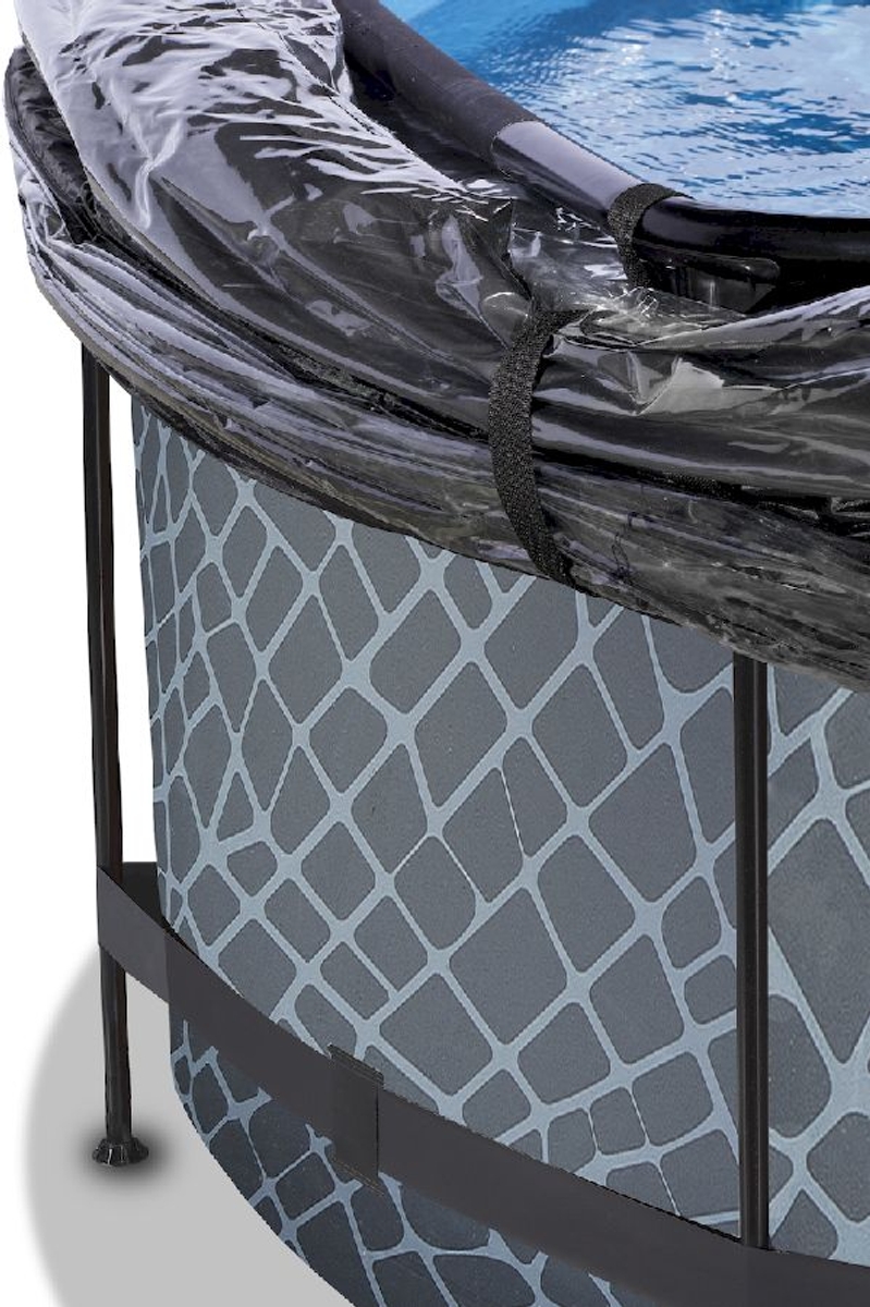 EXIT Stone zwembad - 360 x 122 cm - met zandfilterpomp, trap en overkapping