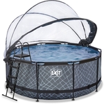 EXIT Stone zwembad - 360 x 122 cm - met zandfilterpomp, trap en overkapping