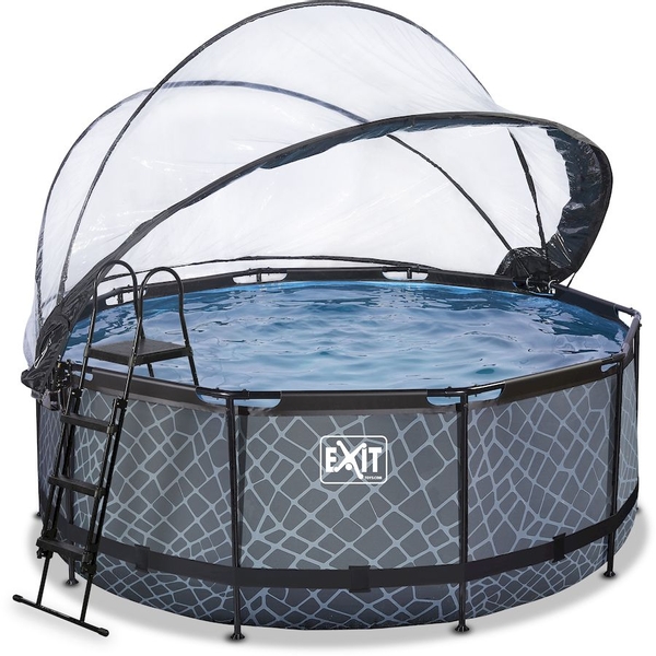 EXIT Stone zwembad - 360 x 122 cm - met zandfilterpomp, trap en overkapping