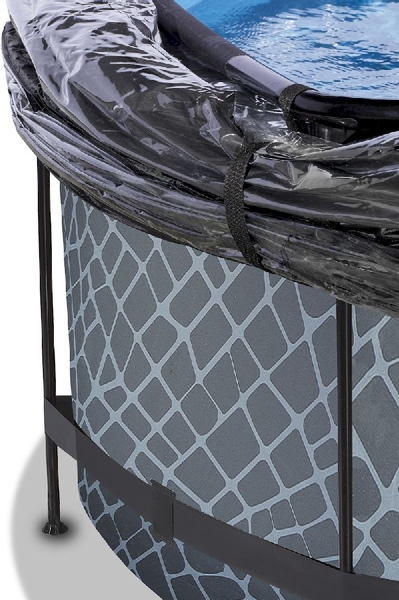 EXIT Stone zwembad - 360 x 122 cm - met zandfilterpomp, trap en overkapping