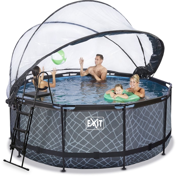 EXIT Stone zwembad - 360 x 122 cm - met zandfilterpomp, trap en overkapping