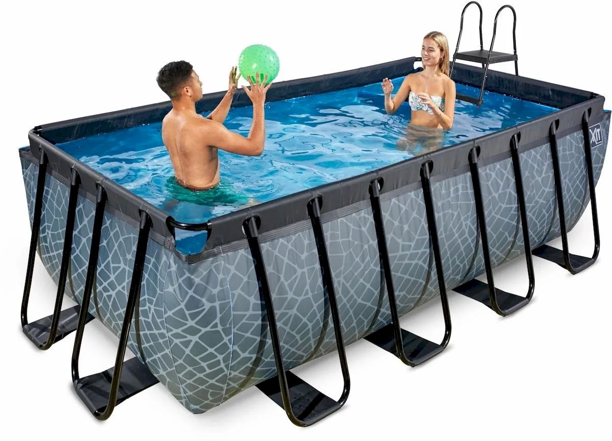 EXIT Stone zwembad - 400 x 200 x 122 cm - met zandfilterpomp, trap en overkapping 