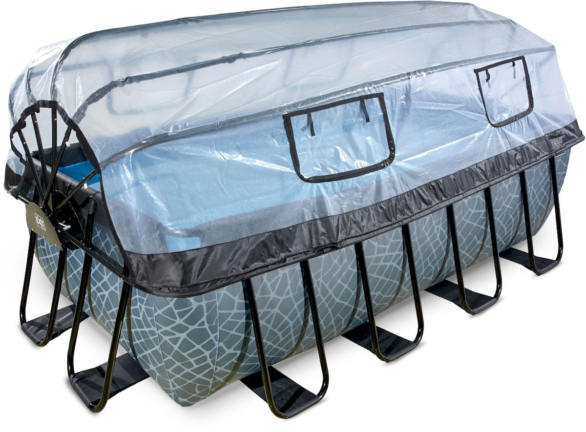EXIT Stone zwembad - 400 x 200 x 122 cm - met zandfilterpomp, trap en overkapping 