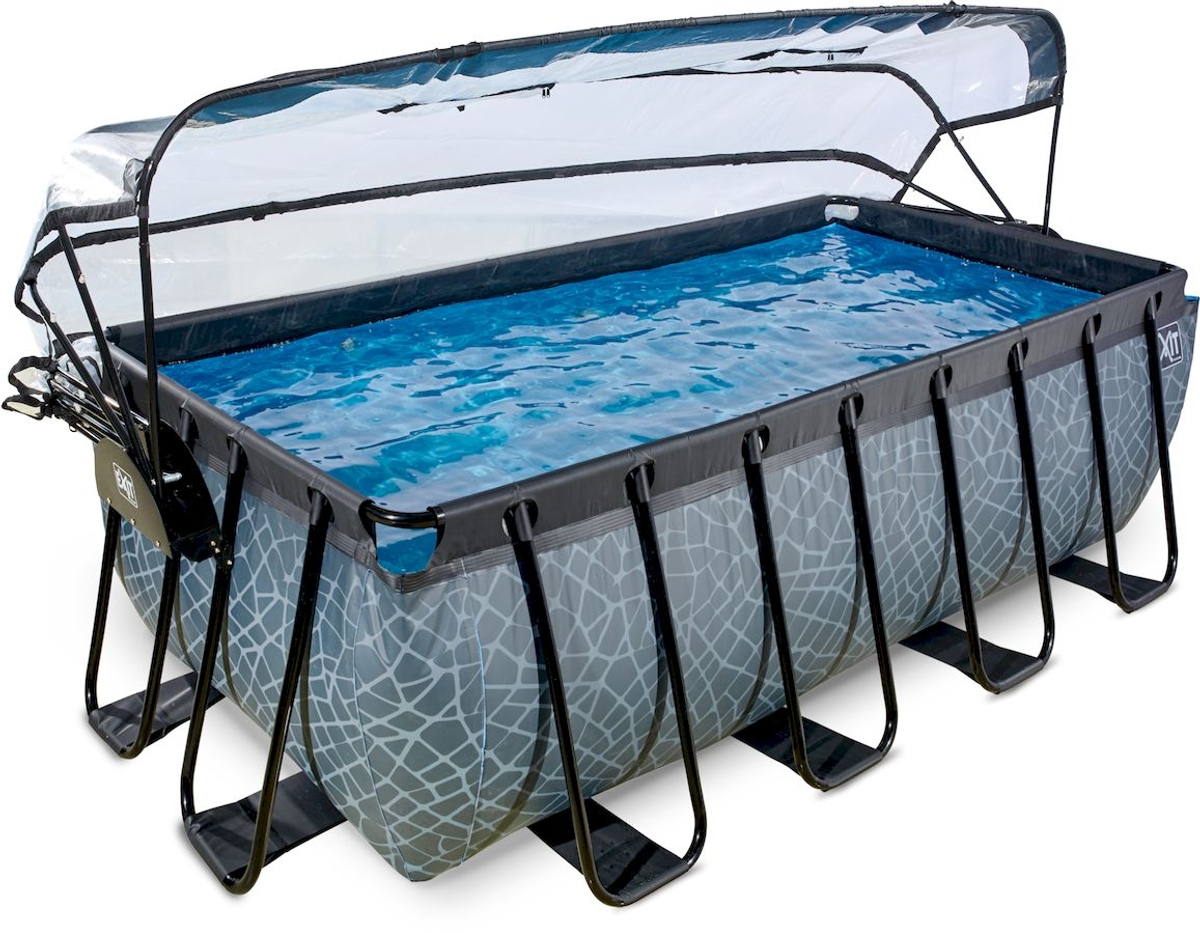 EXIT Stone zwembad - 400 x 200 x 122 cm - met zandfilterpomp, trap en overkapping 