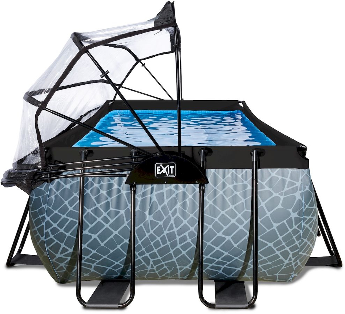 EXIT Stone zwembad - 400 x 200 x 122 cm - met zandfilterpomp, trap en overkapping 