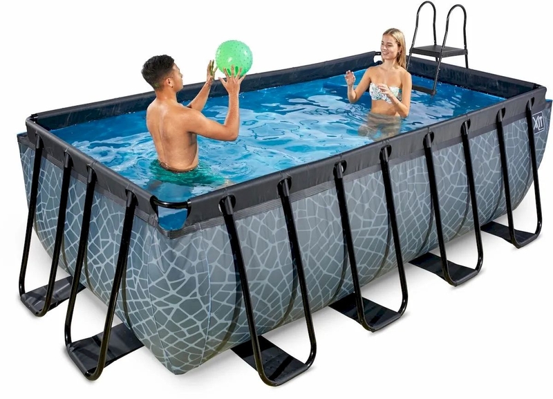 EXIT Stone zwembad - 400 x 200 x 122 cm - met zandfilterpomp, trap en overkapping