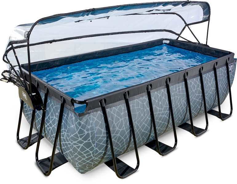 EXIT Stone zwembad - 400 x 200 x 122 cm - met zandfilterpomp, trap en overkapping