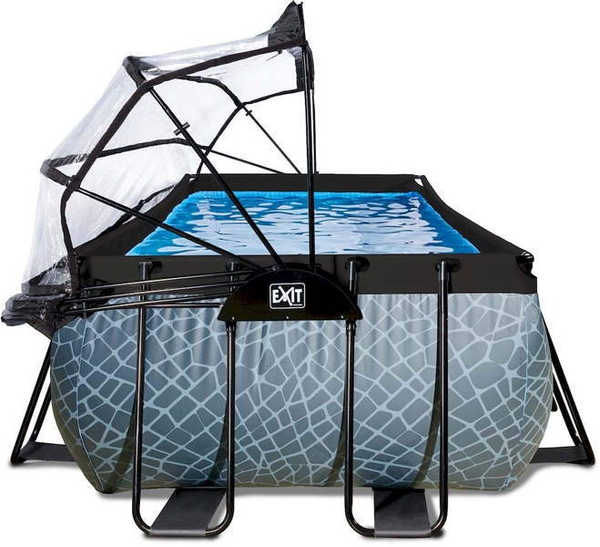 EXIT Stone zwembad - 400 x 200 x 122 cm - met zandfilterpomp, trap en overkapping