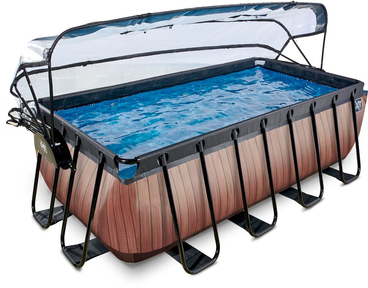 EXIT Wood zwembad - 400 x 200 x 122 cm - met zandfilterpomp, trap en overkapping 