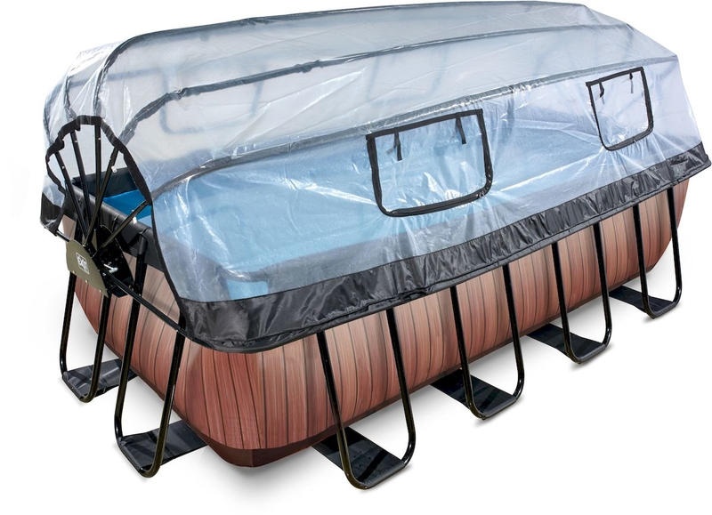 EXIT Wood zwembad - 400 x 200 x 122 cm - met zandfilterpomp, trap en overkapping