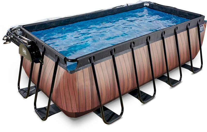 EXIT Wood zwembad - 400 x 200 x 122 cm - met zandfilterpomp, trap en overkapping
