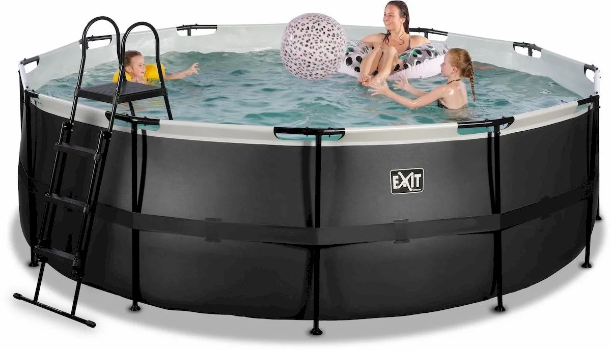 EXIT Black Leather zwembad - 427 x 122 cm - met zandfilterpomp, trap en overkapping 