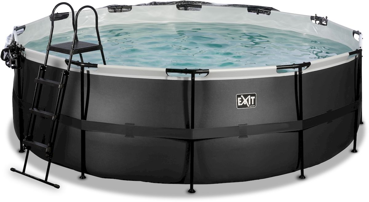 EXIT Black Leather zwembad - 427 x 122 cm - met zandfilterpomp, trap en overkapping 