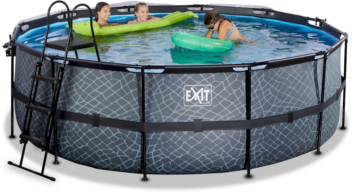 EXIT Stone zwembad - 427 x 122 cm - met zandfilterpomp, trap en overkapping 