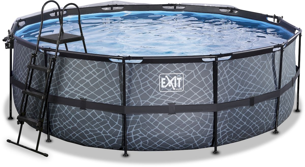 EXIT Stone zwembad - 427 x 122 cm - met zandfilterpomp, trap en overkapping 