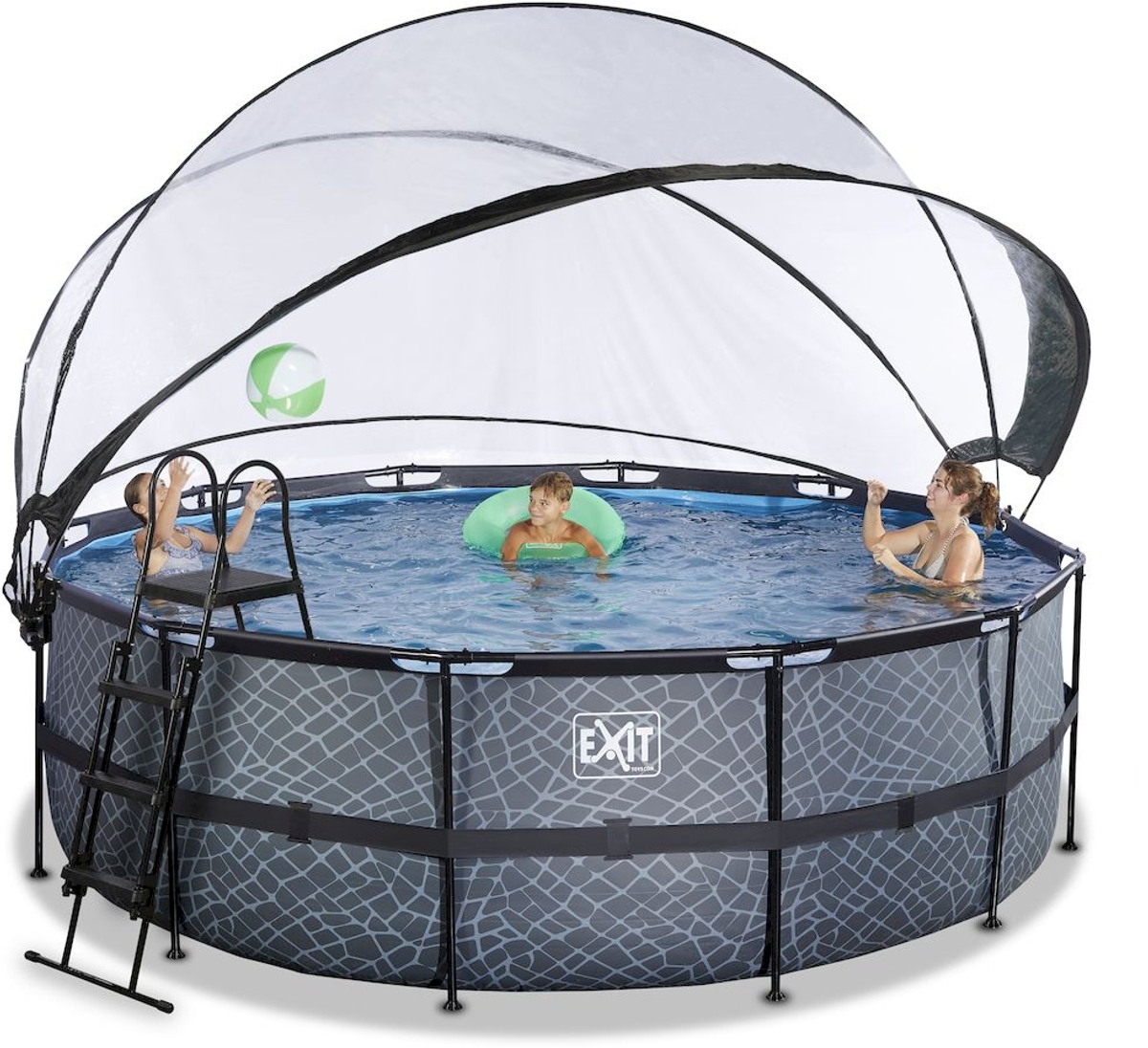 EXIT Stone zwembad - 427 x 122 cm - met zandfilterpomp, trap en overkapping 