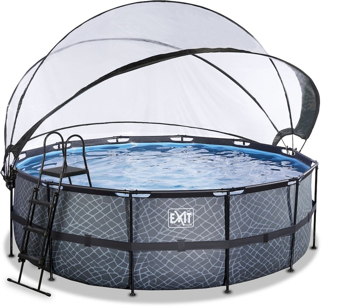 EXIT Stone zwembad - 427 x 122 cm - met zandfilterpomp, trap en overkapping