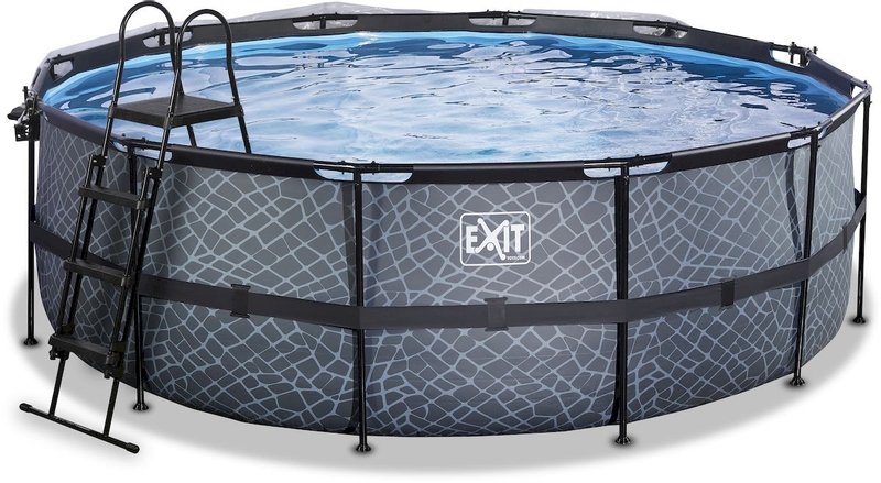 EXIT Stone zwembad - 427 x 122 cm - met zandfilterpomp, trap en overkapping