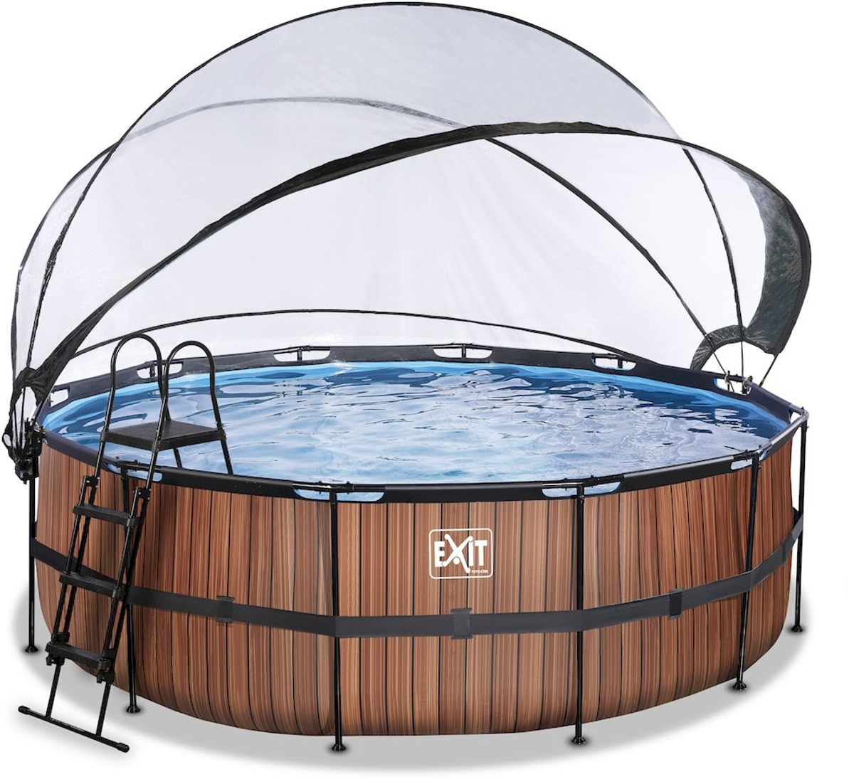 EXIT Wood zwembad - 427 x 122 cm - met zandfilterpomp, trap en overkapping 