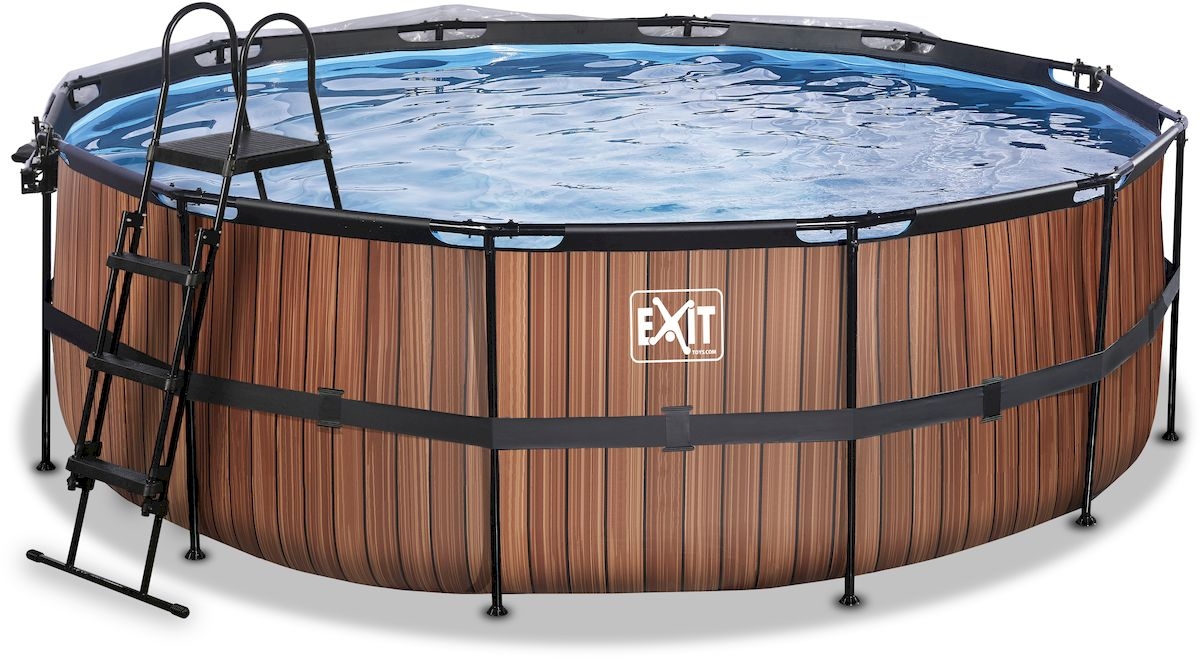 EXIT Wood zwembad - 427 x 122 cm - met zandfilterpomp, trap en overkapping 