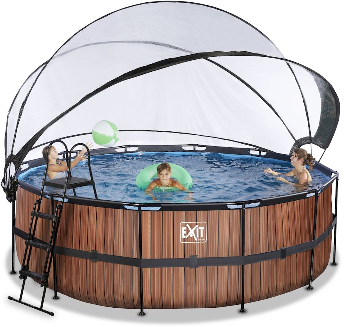 EXIT Wood zwembad - 427 x 122 cm - met zandfilterpomp, trap en overkapping 