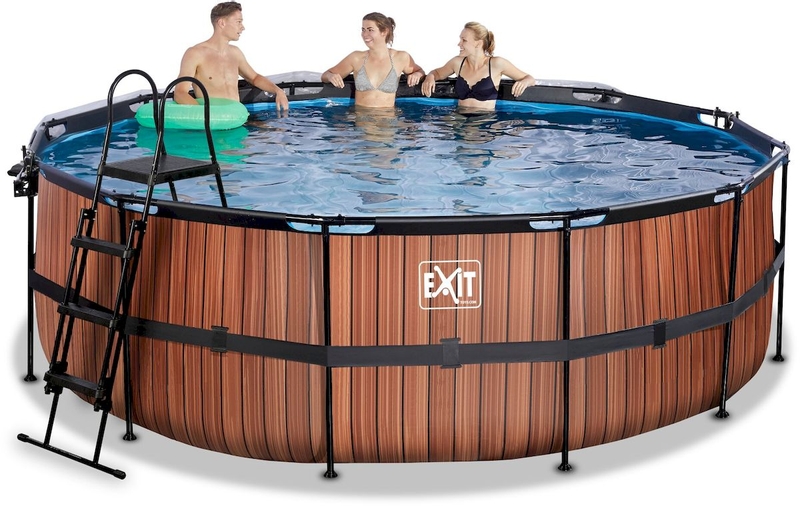 EXIT Wood zwembad - 427 x 122 cm - met zandfilterpomp, trap en overkapping 