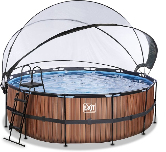 EXIT Wood zwembad - 427 x 122 cm - met zandfilterpomp, trap en overkapping 