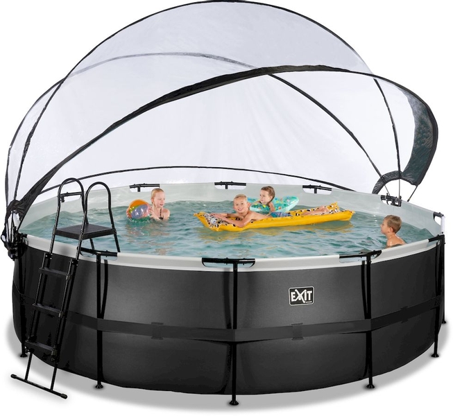 EXIT Black Leather zwembad - 450 x 122 cm - met zandfilterpomp, trap en overkapping