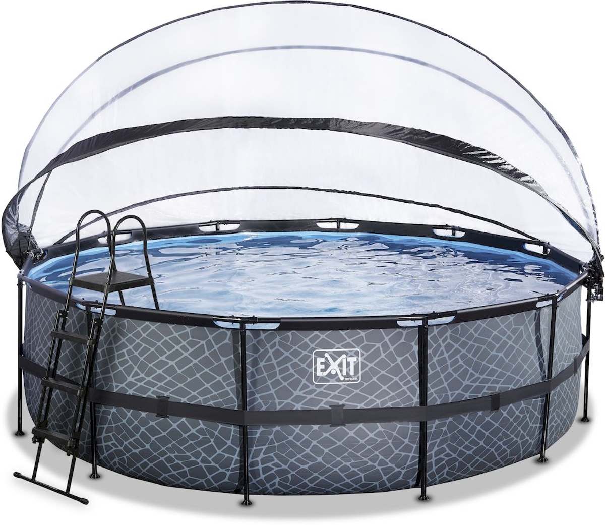 EXIT Stone zwembad - 450 x 122 cm - met zandfilterpomp, trap en overkapping 