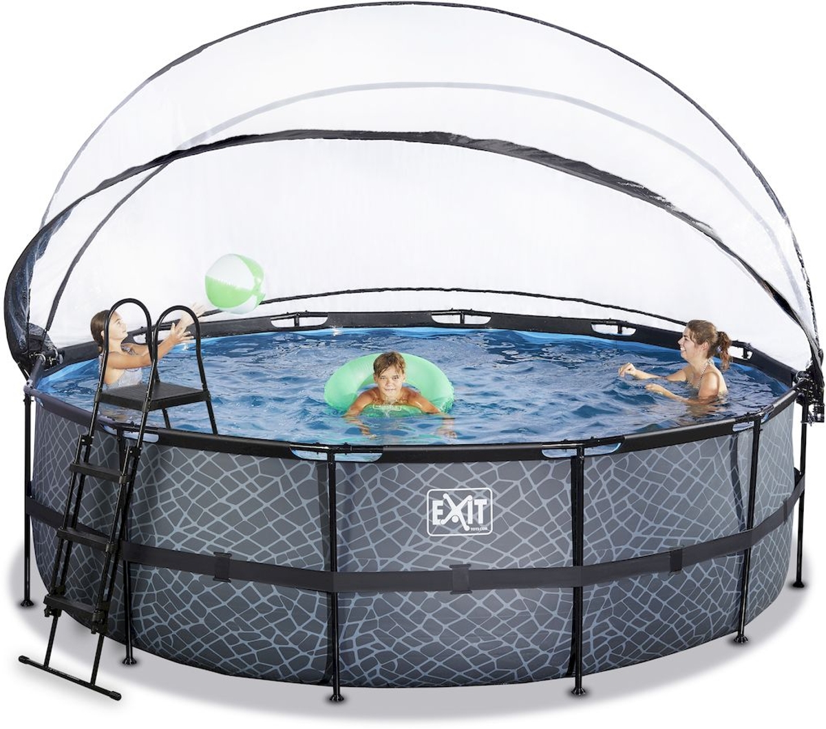 EXIT Stone zwembad - 450 x 122 cm - met zandfilterpomp, trap en overkapping 