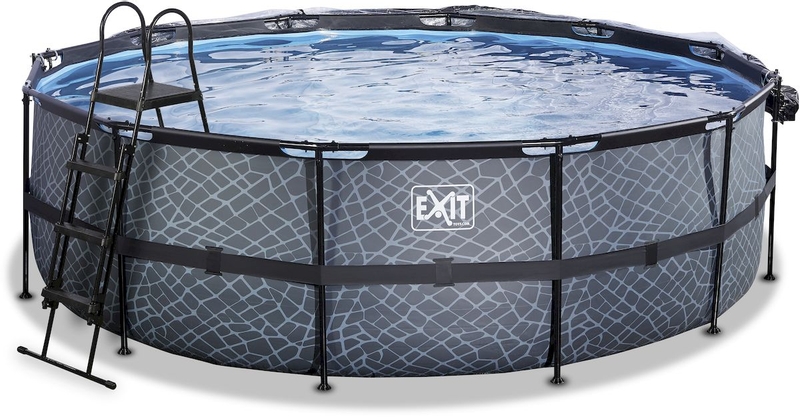 EXIT Stone zwembad - 450 x 122 cm - met zandfilterpomp, trap en overkapping