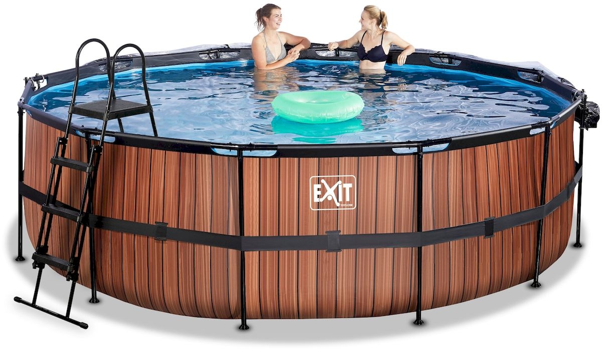 EXIT Wood zwembad - 450 x 122 cm - met zandfilterpomp, trap en overkapping 