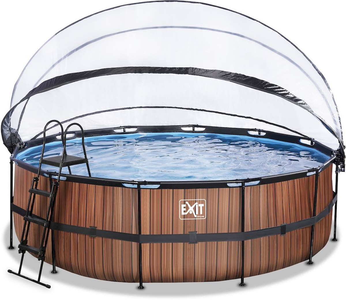 EXIT Wood zwembad - 450 x 122 cm - met zandfilterpomp, trap en overkapping 