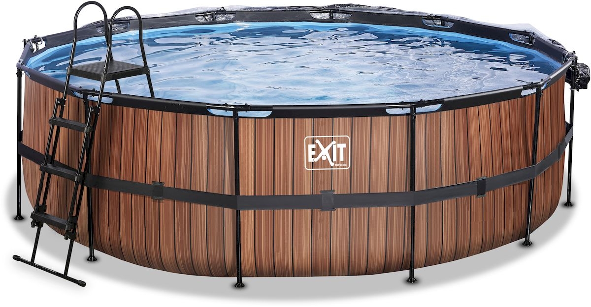 EXIT Wood zwembad - 450 x 122 cm - met zandfilterpomp, trap en overkapping 