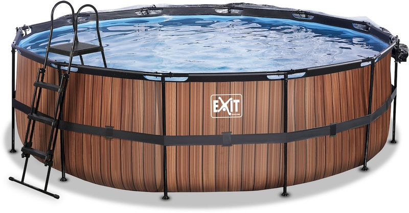 EXIT Wood zwembad - 450 x 122 cm - met zandfilterpomp, trap en overkapping