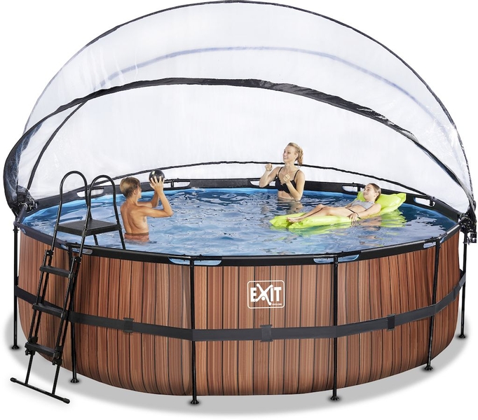 EXIT Wood zwembad - 450 x 122 cm - met zandfilterpomp, trap en overkapping
