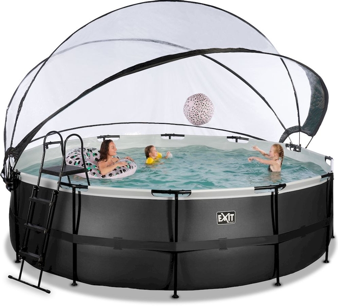 EXIT Black Leather zwembad - 488 x 122 cm - met zandfilterpomp, trap en overkapping