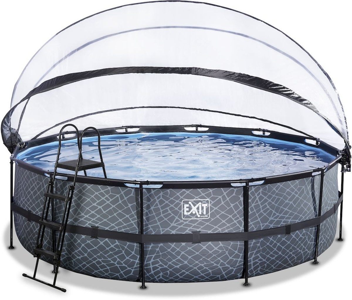 EXIT Stone zwembad - 488 x 122 cm - met zandfilterpomp, trap en overkapping 