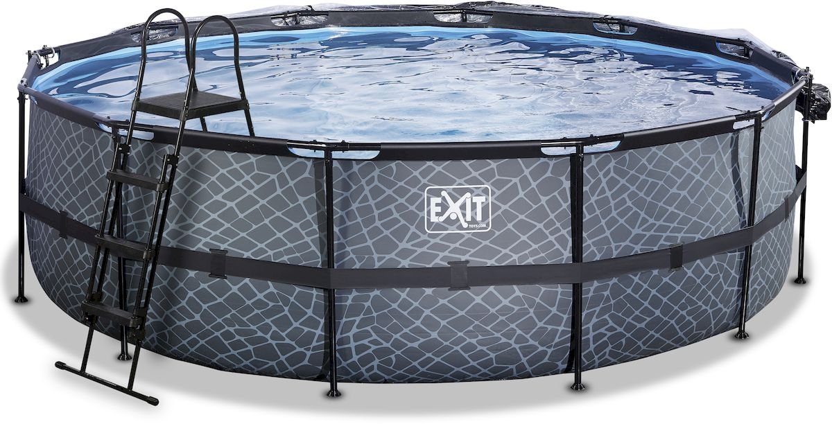 EXIT Stone zwembad - 488 x 122 cm - met zandfilterpomp, trap en overkapping 