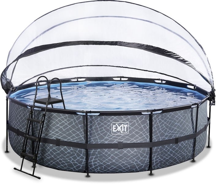 EXIT Stone zwembad - 488 x 122 cm - met zandfilterpomp, trap en overkapping