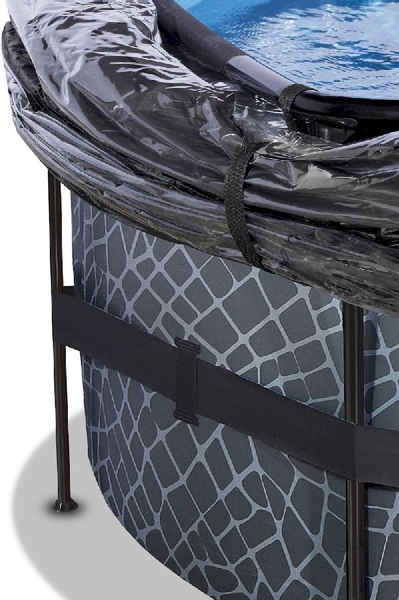 EXIT Stone zwembad - 488 x 122 cm - met zandfilterpomp, trap en overkapping