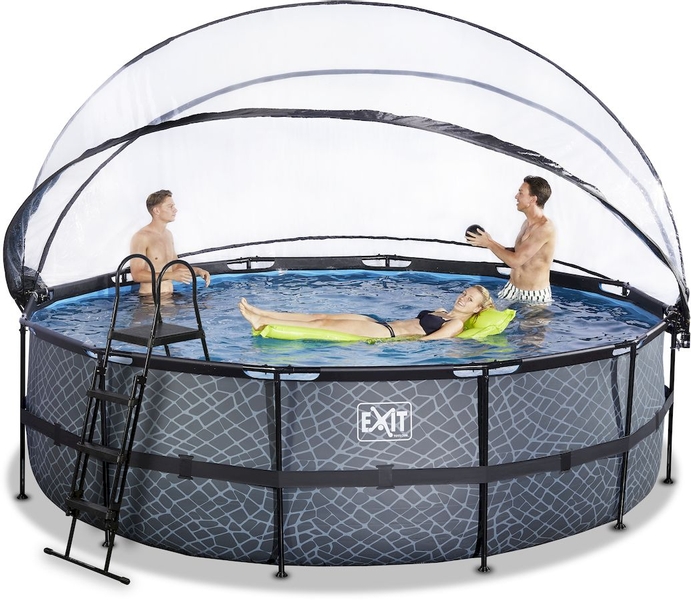 EXIT Stone zwembad - 488 x 122 cm - met zandfilterpomp, trap en overkapping