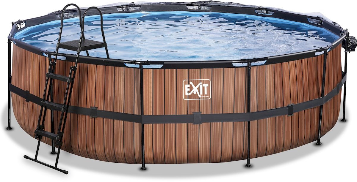EXIT Wood zwembad - 488 x 122 cm - met zandfilterpomp, trap en overkapping