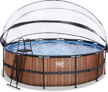 EXIT Wood zwembad - 488 x 122 cm - met zandfilterpomp, trap en overkapping