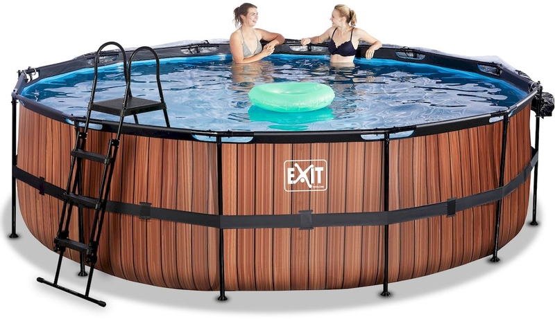 EXIT Wood zwembad - 488 x 122 cm - met zandfilterpomp, trap en overkapping