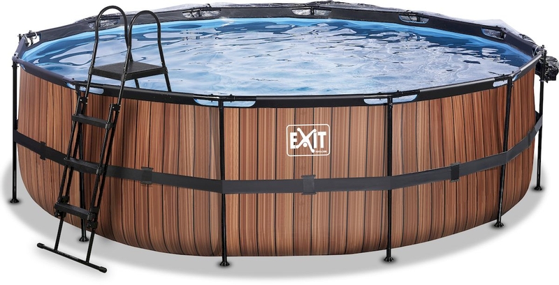 EXIT Wood zwembad - 488 x 122 cm - met zandfilterpomp, trap en overkapping